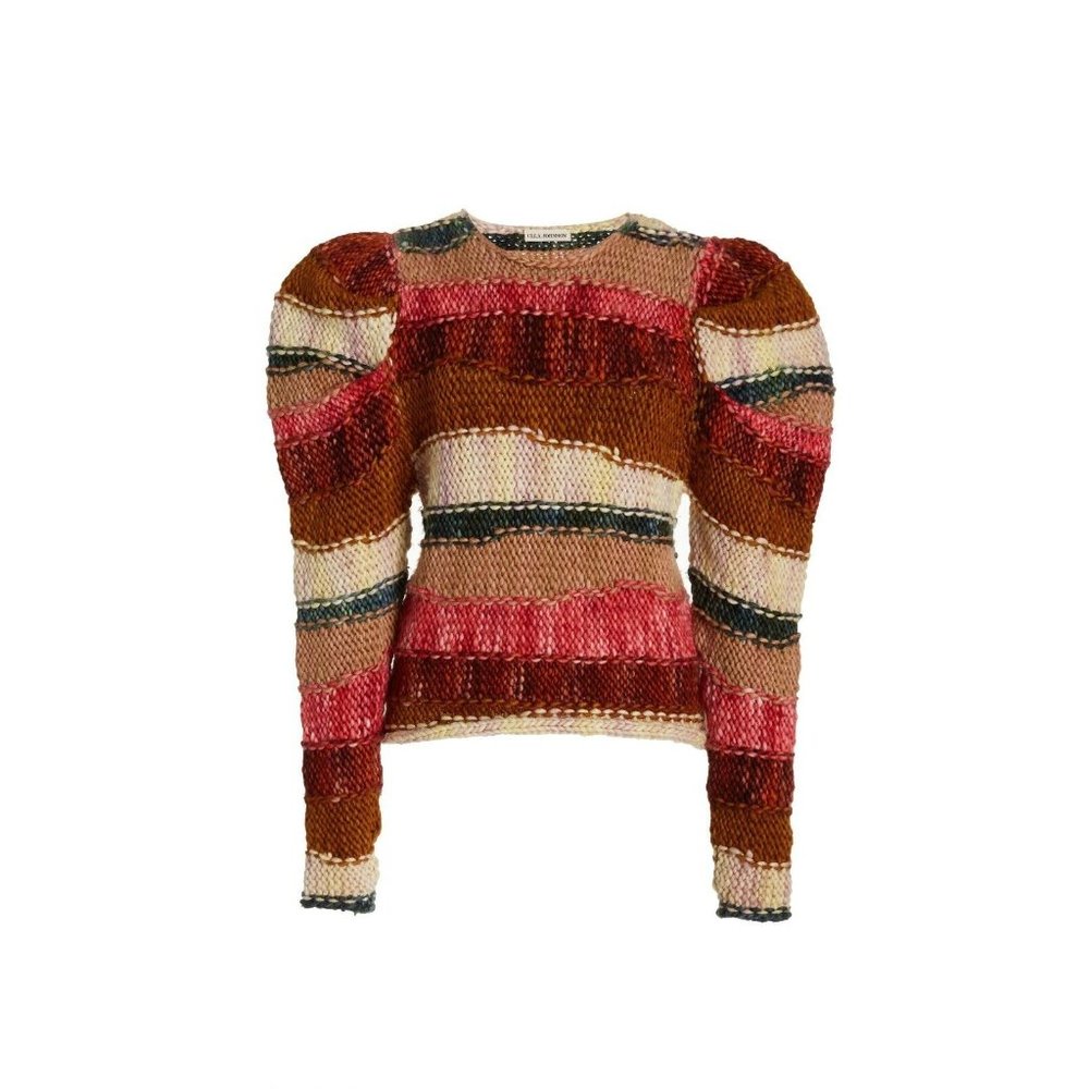 NWT $765 ULLA JOHNSON VIOLETA HAND WEAVED STRIPED MERINO WOOL SWEATER SZ M/L